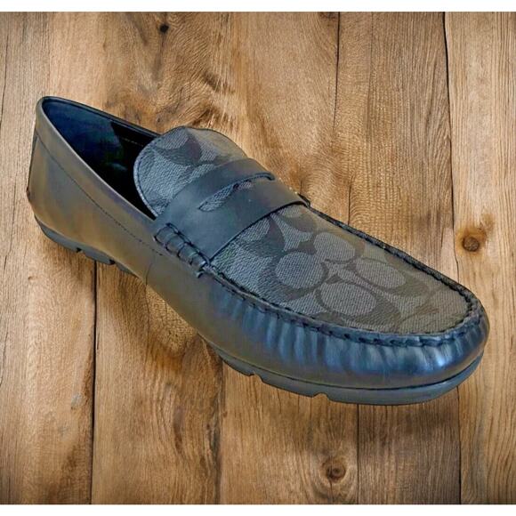Coach Black Leather Mott Driving Loafers Charcoal Mens Size 7 Fast Shipping - Picture 6 of 11